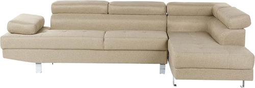 Large 5-Seater Corner Sofa Fabric Upholstered Light Beige Adjustable Headrests