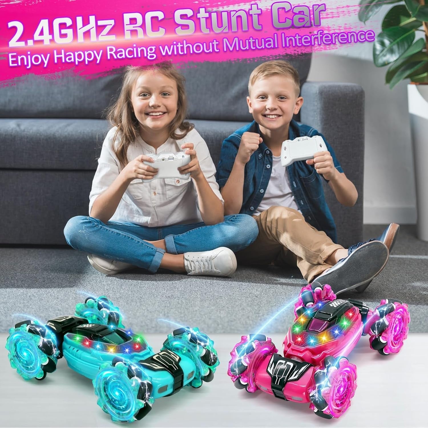 4WD RC Stunt Car 360° Flip – Pink LED Remote Toy for Kids 6–12