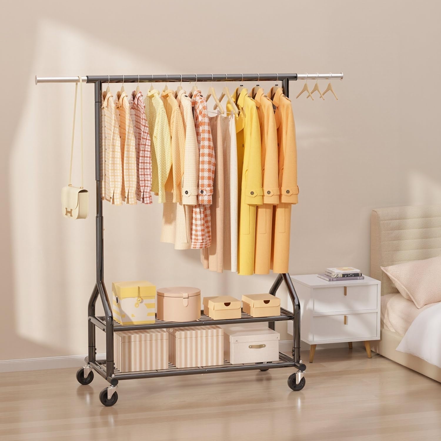 Heavy Duty 252KG Clothes Rail With Shelves & Wheels Black