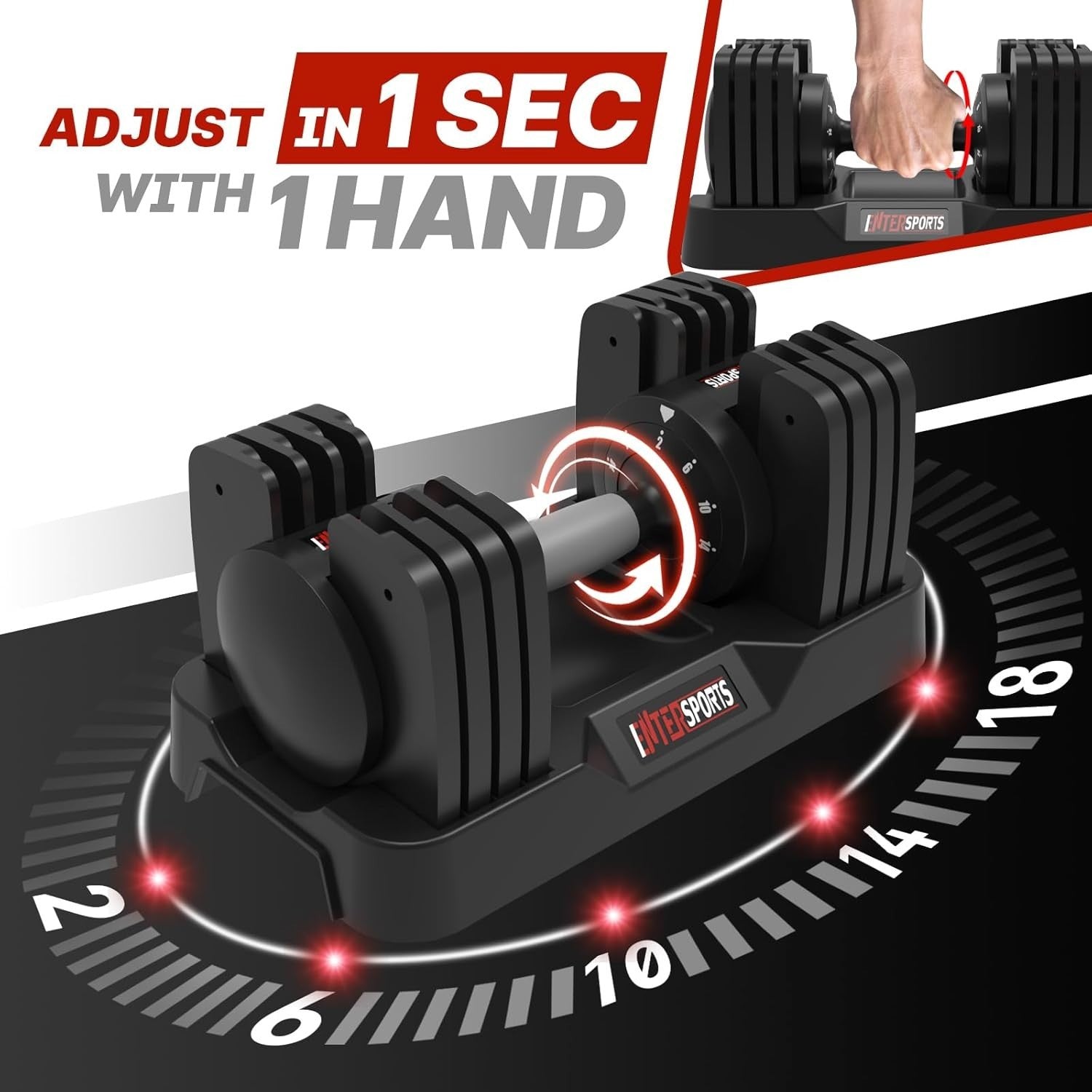 18kg Adjustable Dumbbell Pair 5-in-1 One-Hand Dial Space Saving