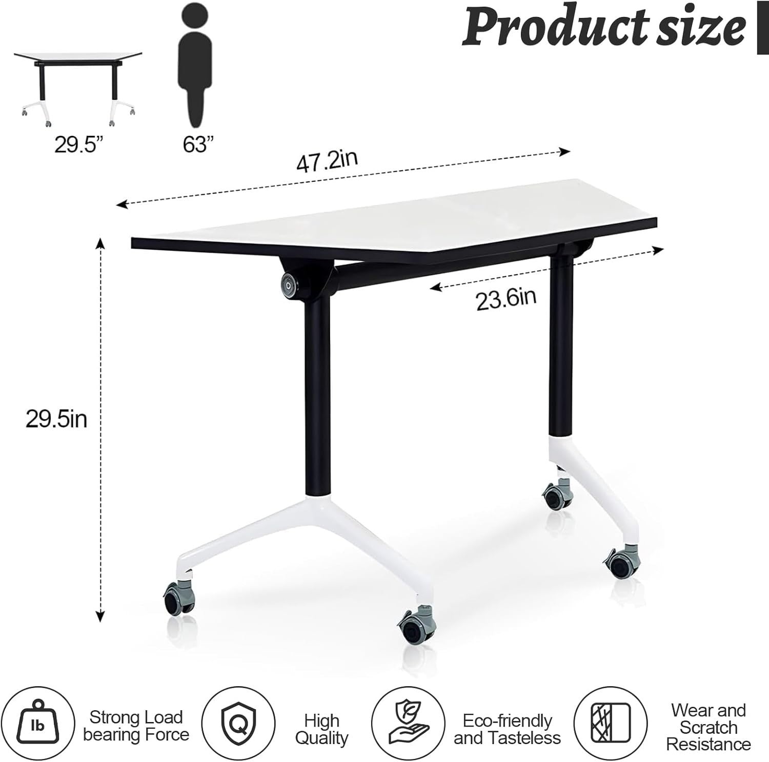 Flip-Top Folding Conference Table – Mobile Trapezoid Training Desk with Wheels