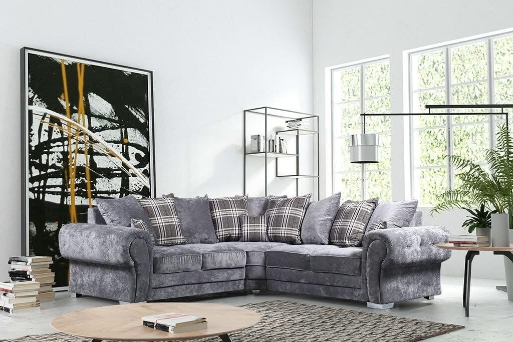 5 Seater Grey Chesterfield Corner Sofa | 240x240cm L Shape Scatterback