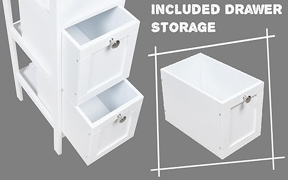 Tall Slim White Bathroom Storage Cabinet – 3 Shelves + 2 Door Cupboard Unit