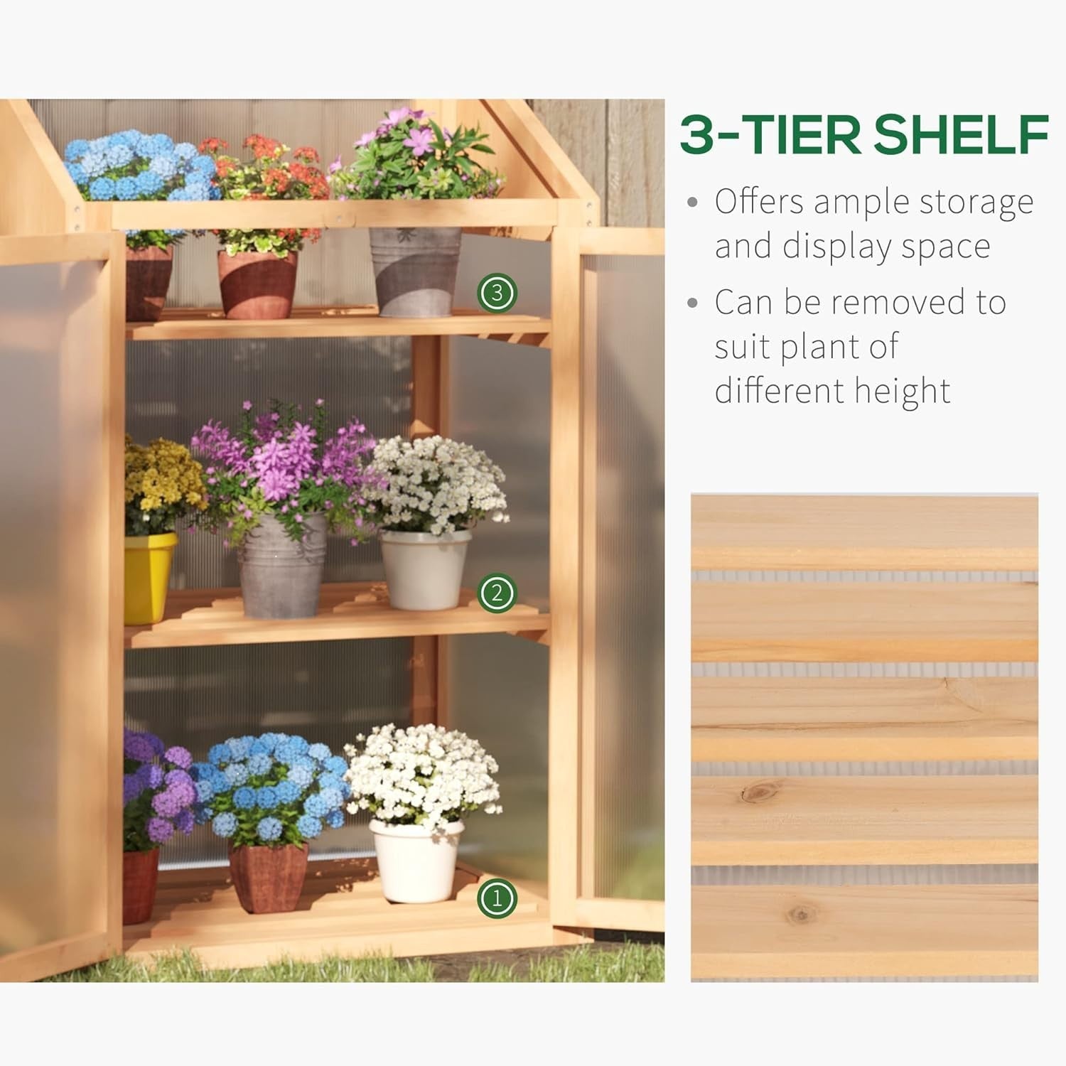 Wooden Cold Frame Greenhouse Double Door Polycarbonate Top Cover 120cm