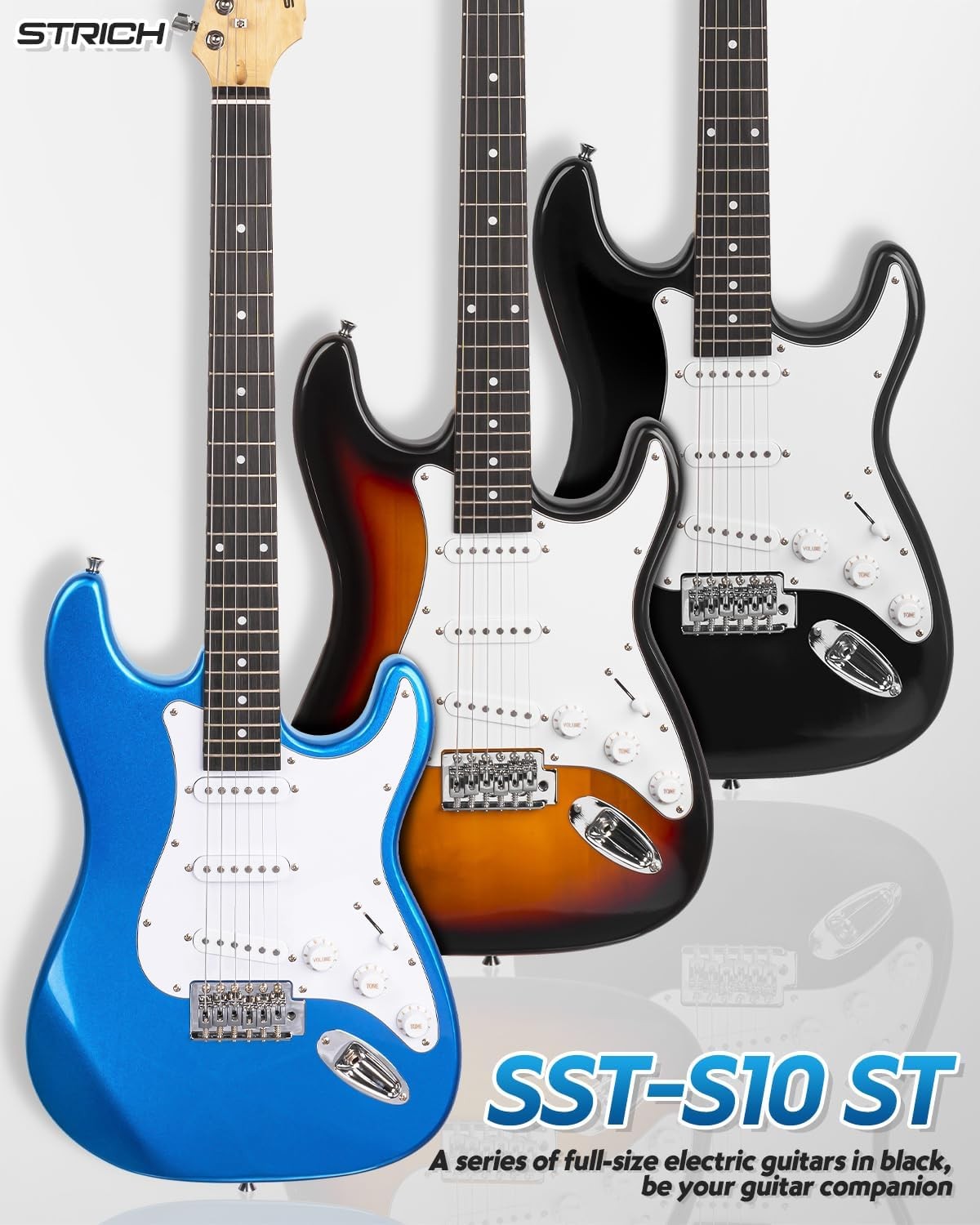 39" Electric Guitar Starter Kit SSS 10W Amp Blue Full Size