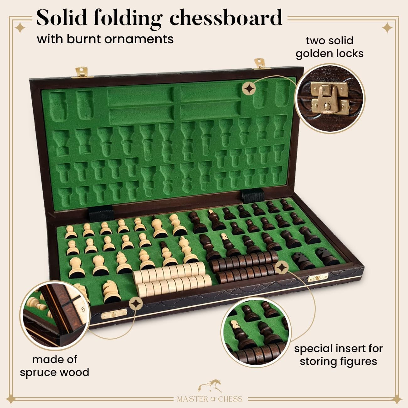 40cm Wooden Chess & Checkers Set | 2-in-1 Folding Board | Premium Capablanca Edi
