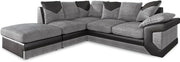 4 Seater L-Shaped Corner Sofa with Footstool Black & Grey Leather Jumbo Cord LH
