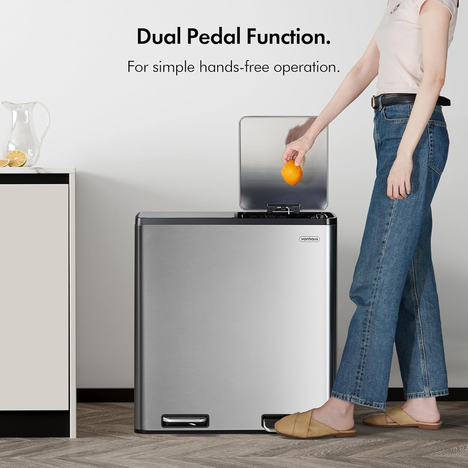 60L Double Recycling Bin Stainless Steel 2x30L Pedal Kitchen