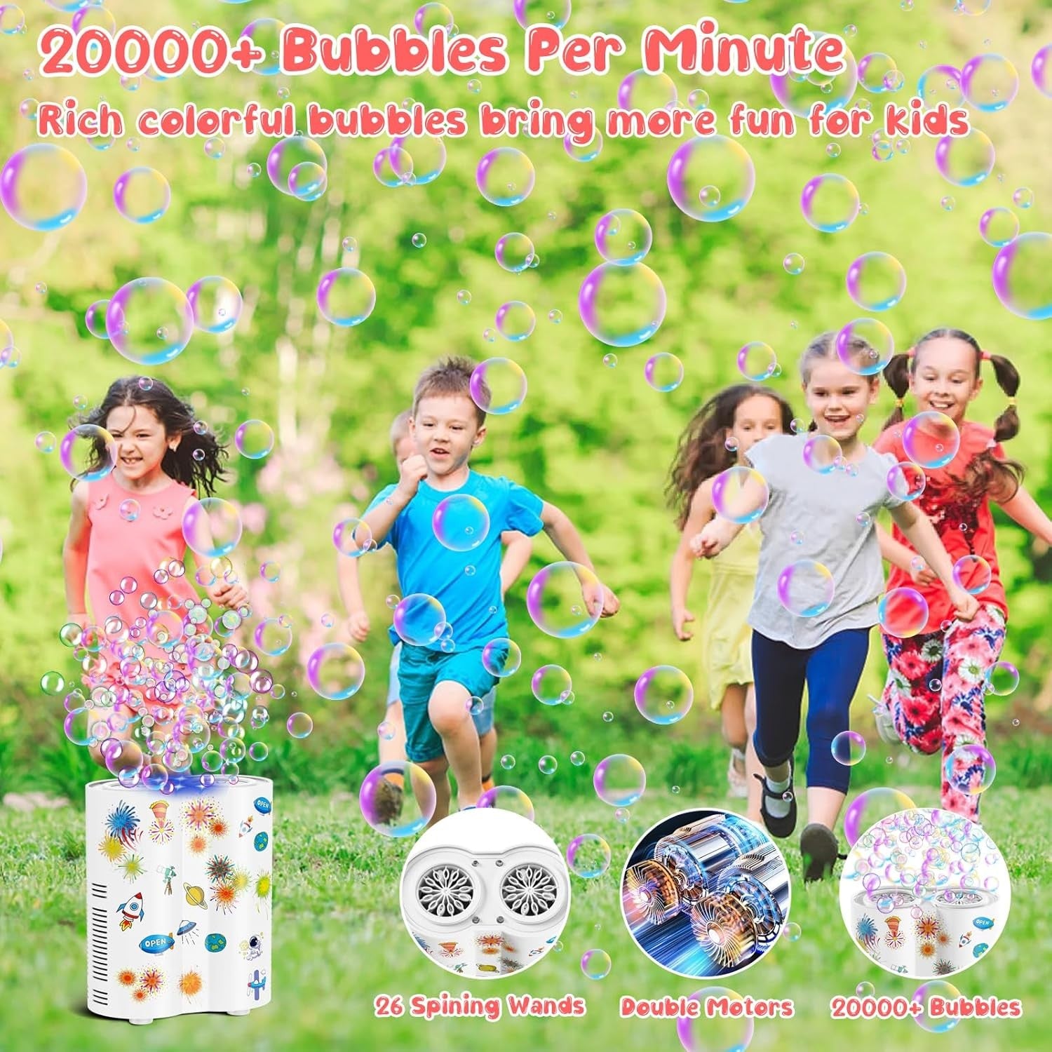 Bubble Machine Kids 20000 Bubbles 26 Hole LED Fireworks Toy
