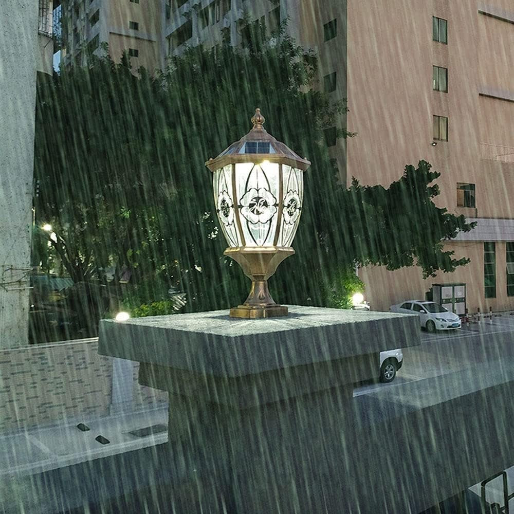 Vintage Bronze Solar Post Light – Auto On/Off Glass Deck Lantern