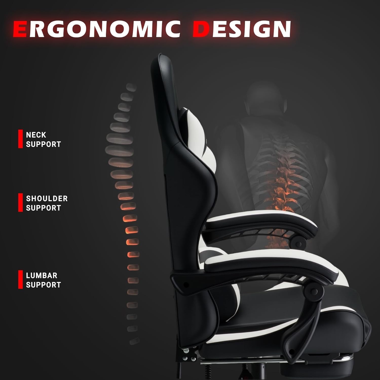 Reclining Gaming Chair w/ Footrest Ergonomic Office Desk Chair White