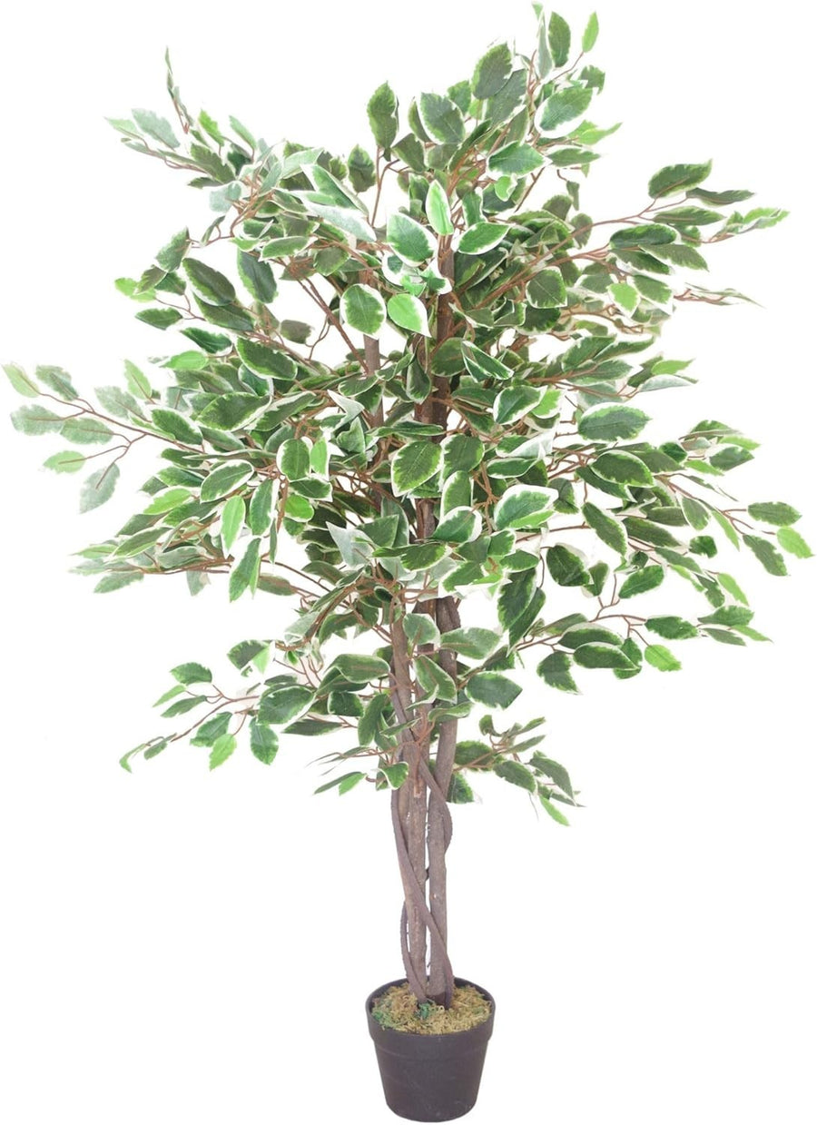 120cm Artificial White Edge Twist Ficus Tree Indoor Plant in Pot Home Decoration