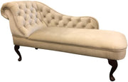 Velvet Champagne Chaise Longue Sofa with Armrest 137cm Upholstered Lounge