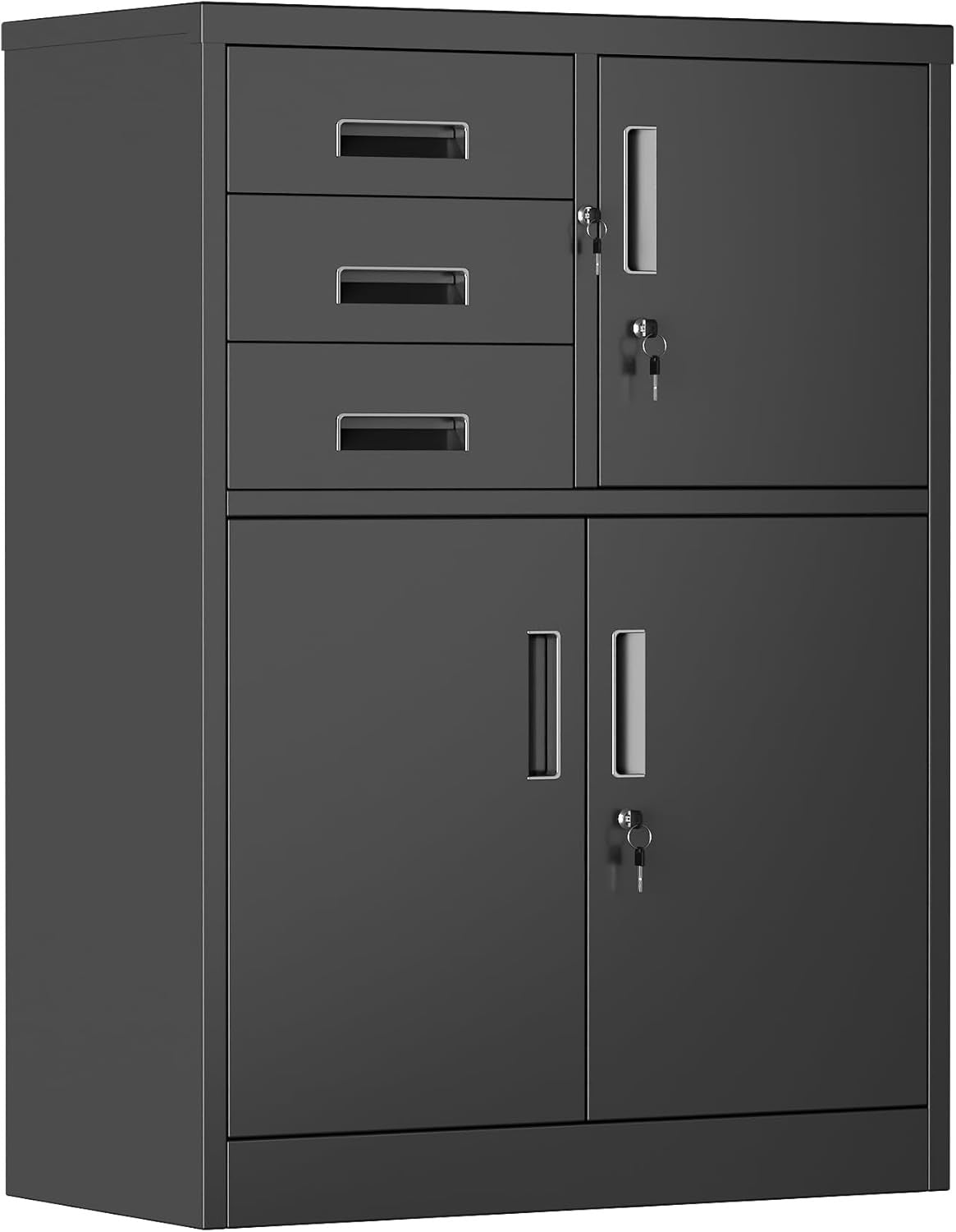 Metal Storage Cabinet with 3 Doors 3 Drawers Lockable Steel Cupboard Black