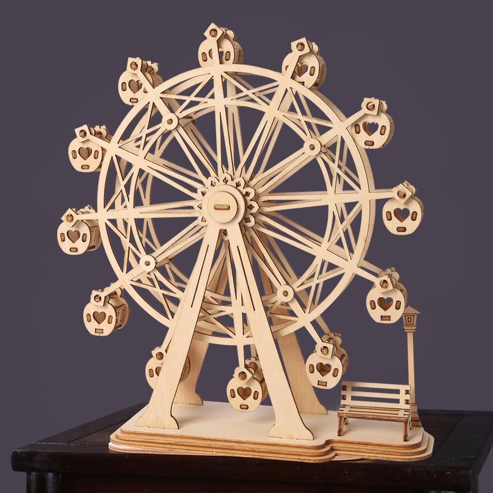 3D Wooden Ferris Wheel Puzzle Toy – DIY Mechanical Model Kit for Kids & Adults