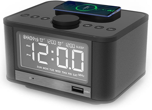 Bluetooth Alarm Clock Radio Wireless Charging Speaker USB Night Light