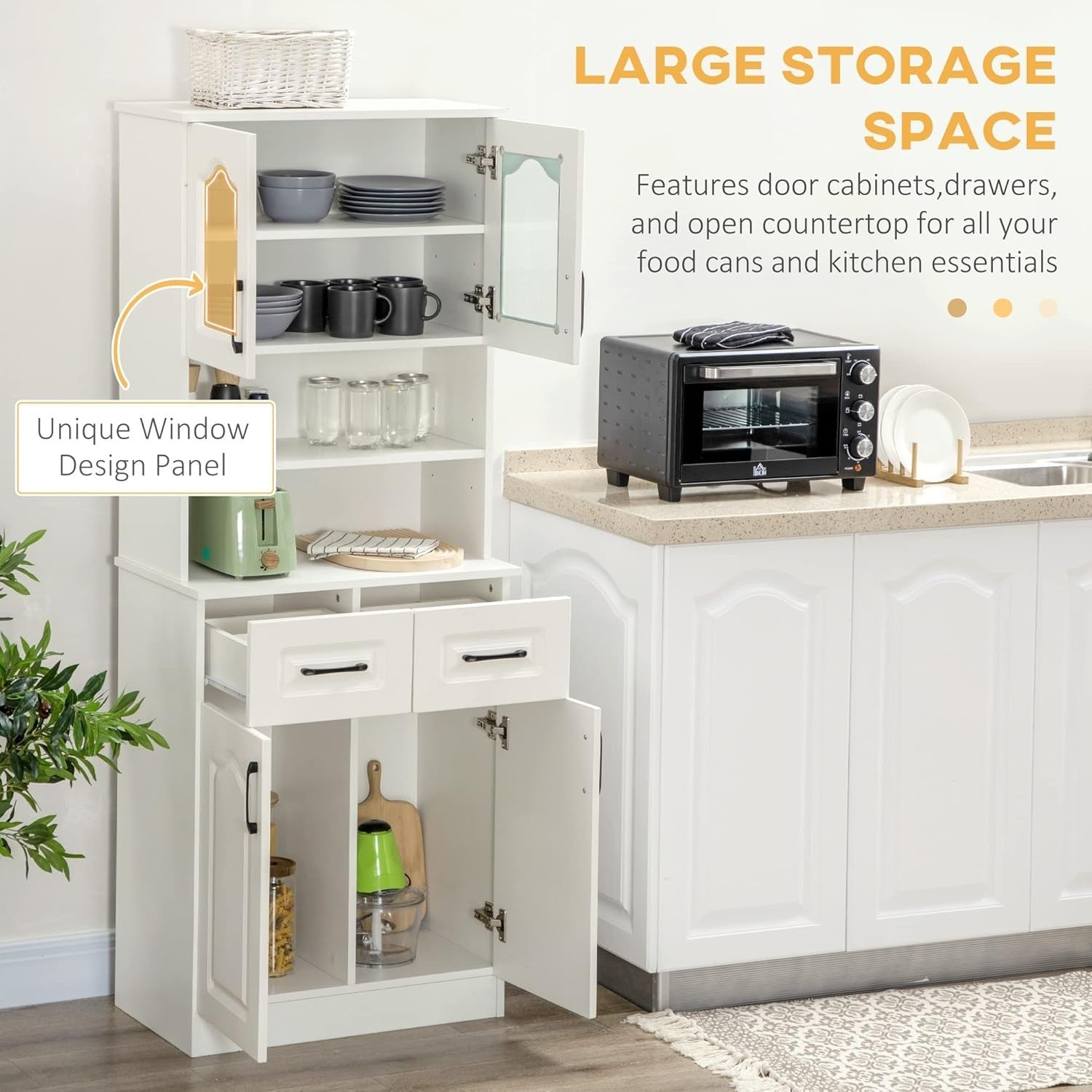 White Tall Kitchen Cupboard 168cm Pantry Storage Cabinet Shelves Unit