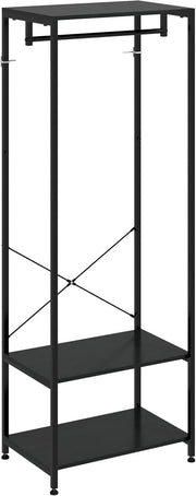 2-in-1 Coat Rack Hall Tree with Shoe Storage, Black Steel Frame, 2 Shelves