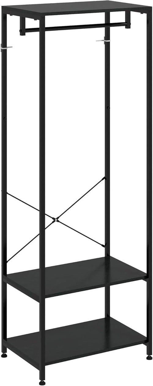 2-in-1 Coat Rack Hall Tree with Shoe Storage, Black Steel Frame, 2 Shelves