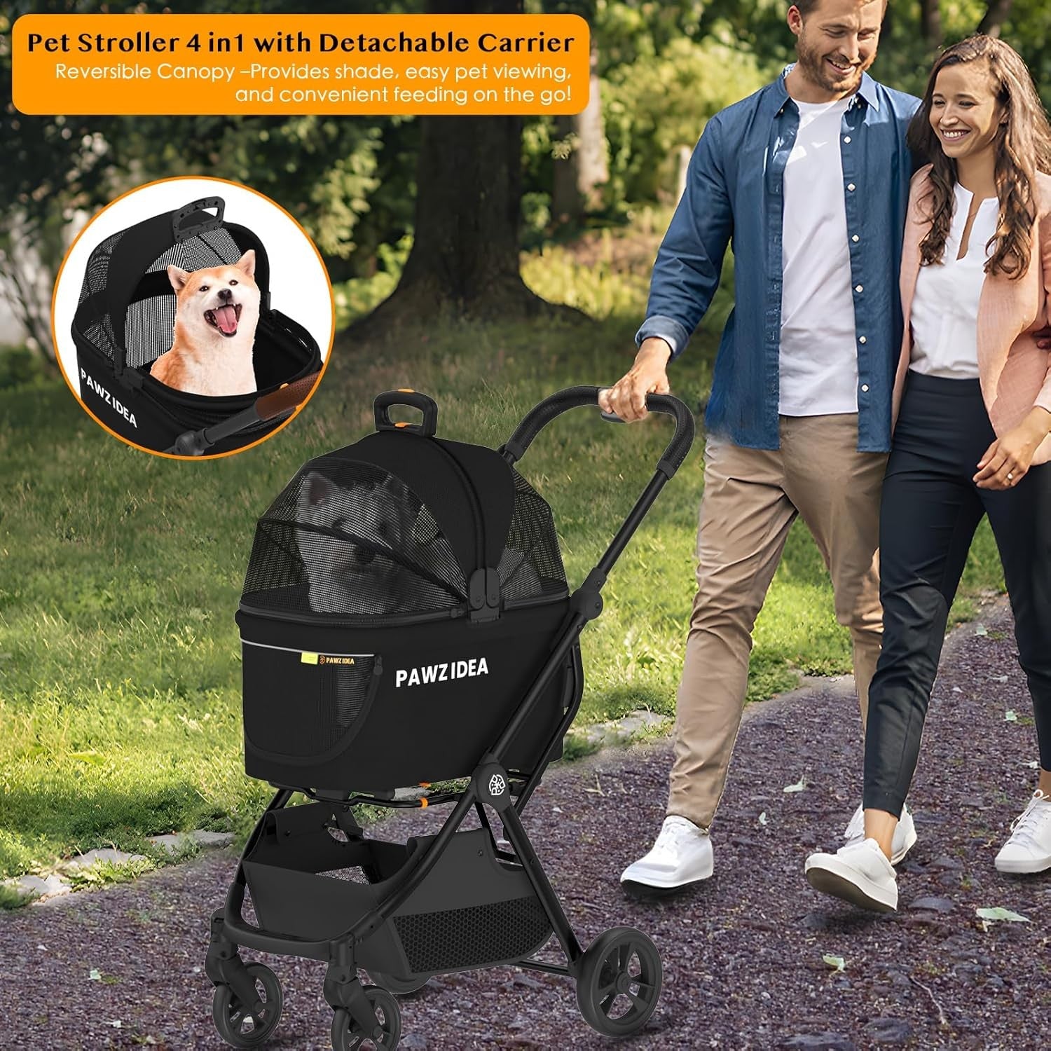 4 in 1 Pet Stroller Dog Cat Pushchair Detachable Carrier Foldable