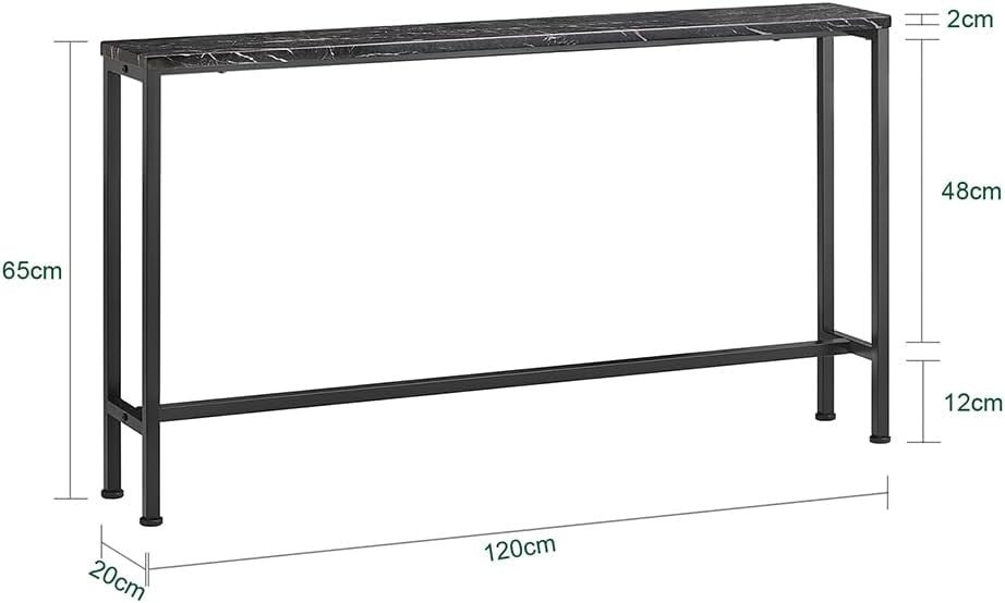 Slim Console Table 120x20x65cm Black Marble Effect Sturdy Metal Frame