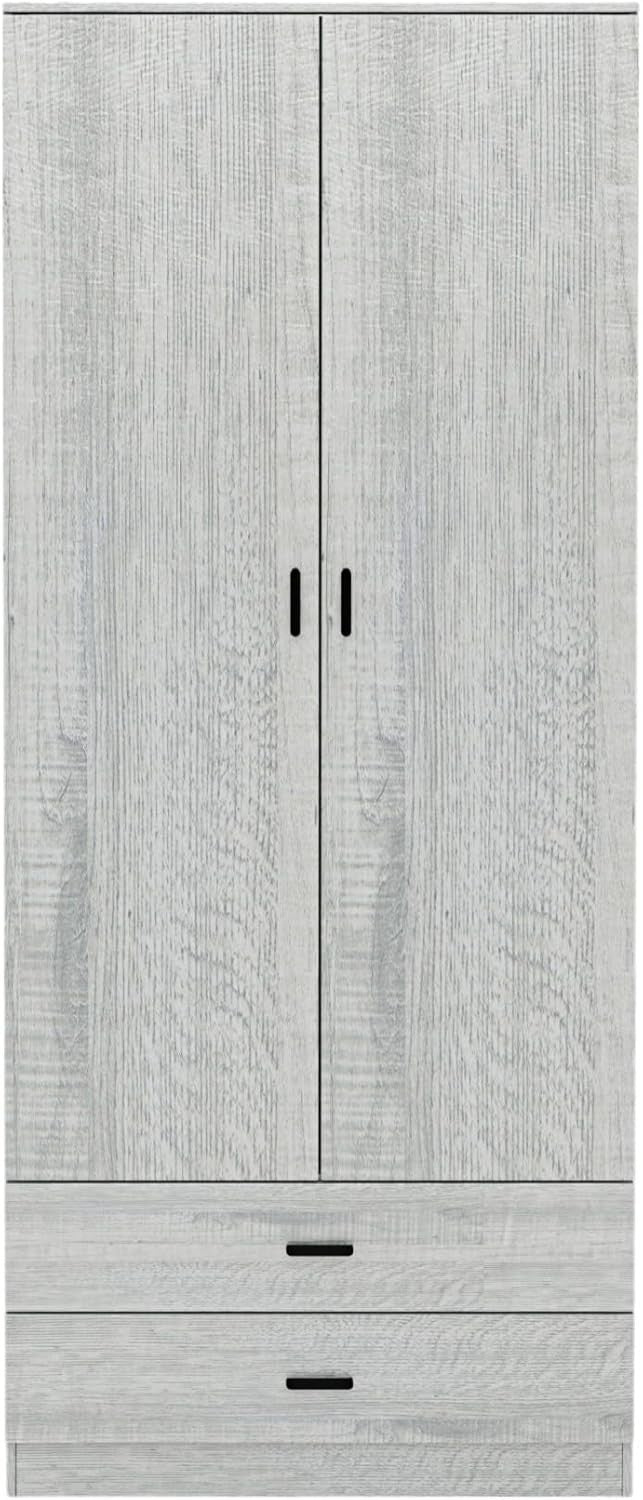 Tall Ash Grey Wooden Wardrobe with 2 Drawers Sturdy Clothes Storage Unit