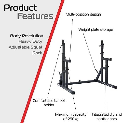 Adjustable Squat Rack with Dip Bars & Weight Plate Storage, Heavy Duty
