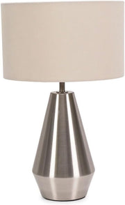 Silver Touch Dimmer Table Lamp Natural Drum Shade Bedside LED Light