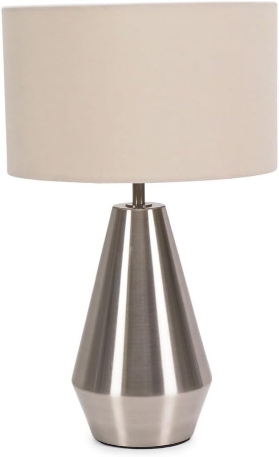 Silver Touch Dimmer Table Lamp Natural Drum Shade Bedside LED Light