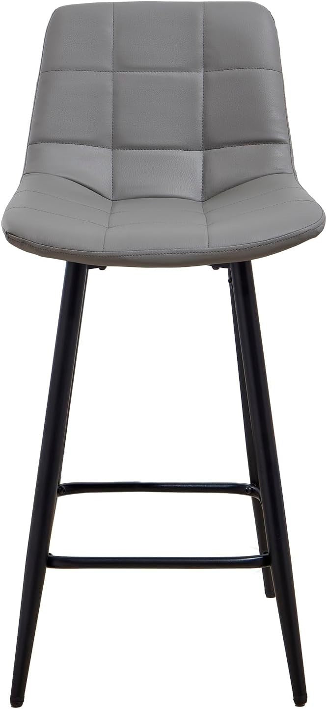 Grey Faux Leather Bar Stools Set of 2 – Fixed Height Kitchen Chairs