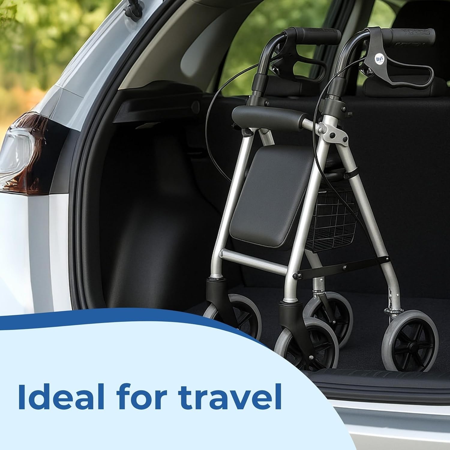 4 Wheel Rollator Walker with Seat Lightweight Folding Mobility Aid Brakes Basket
