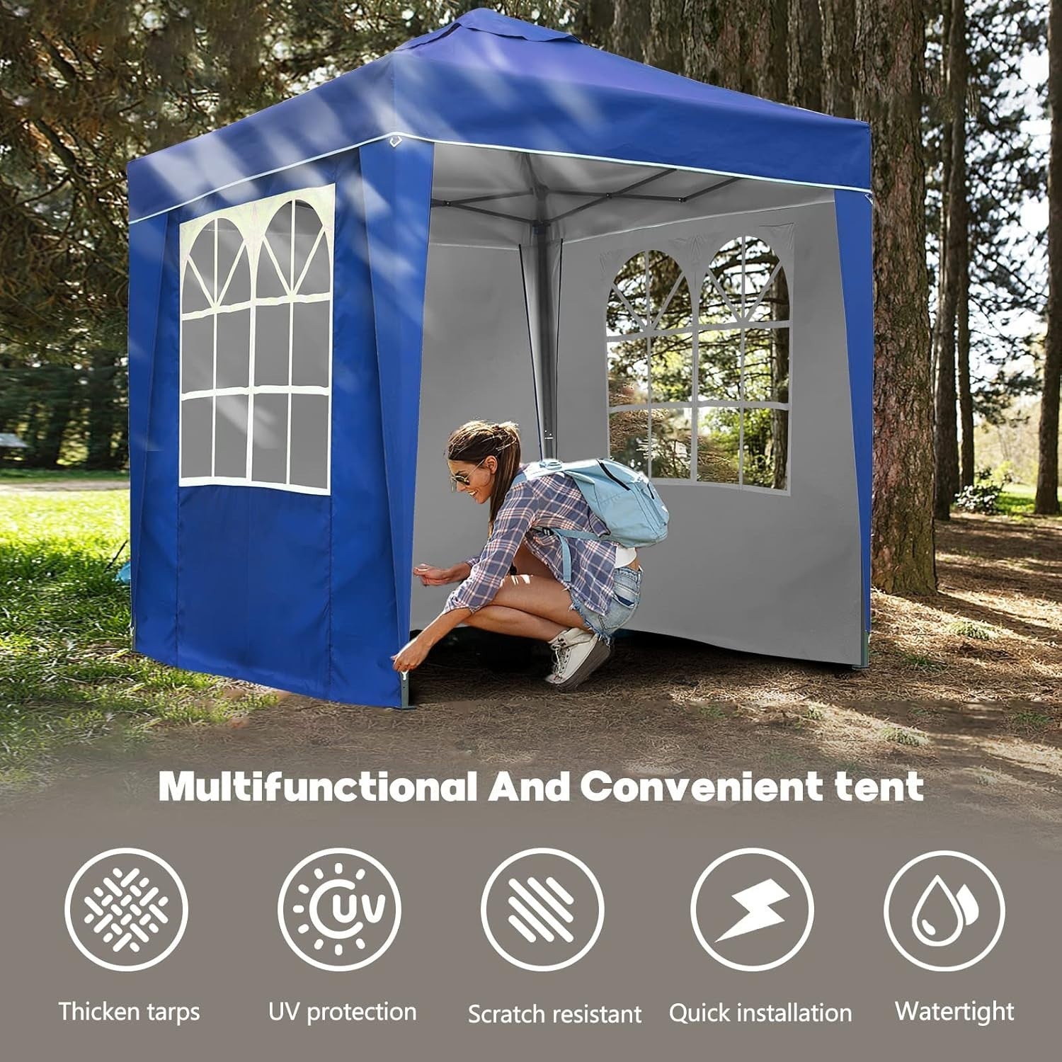 2x2M Blue Pop Up Gazebo With Removable Sides Waterproof Outdoor Tent