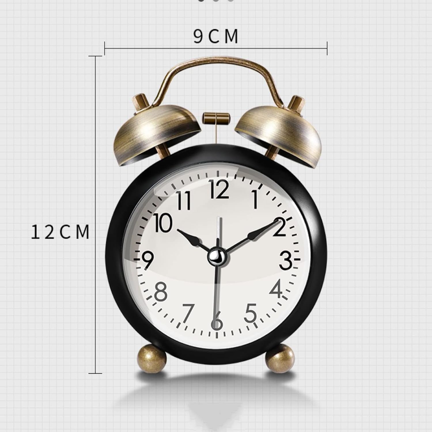 3 Inch Twin Bell Alarm Clock Loud Silent Non Ticking Night Light Bedside