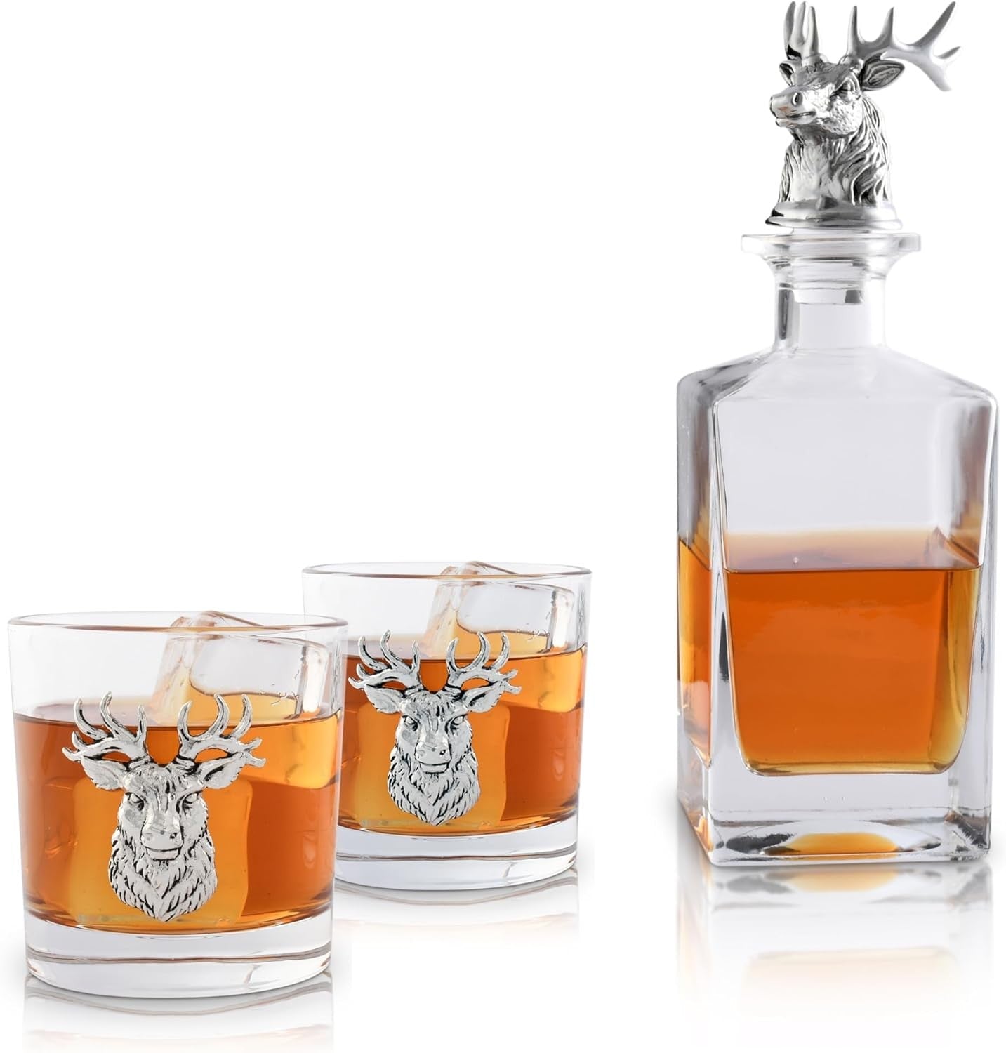 Luxury Elk Decanter Set 750ml with 2 Old Fashioned Glasses | Premium Bar Gift