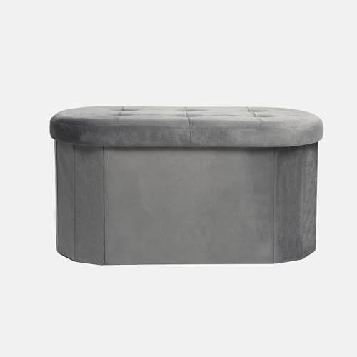 Charcoal Velvet Ottoman Storage Bench, Upholstered Seat with Hidden Compartment