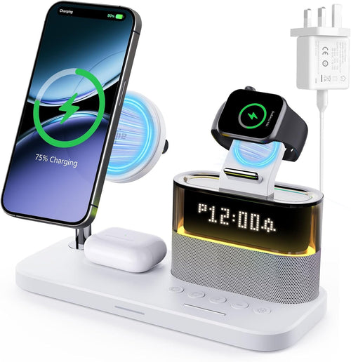 Wireless Charging Station Alarm Clock Fast Charger Stand Night Light