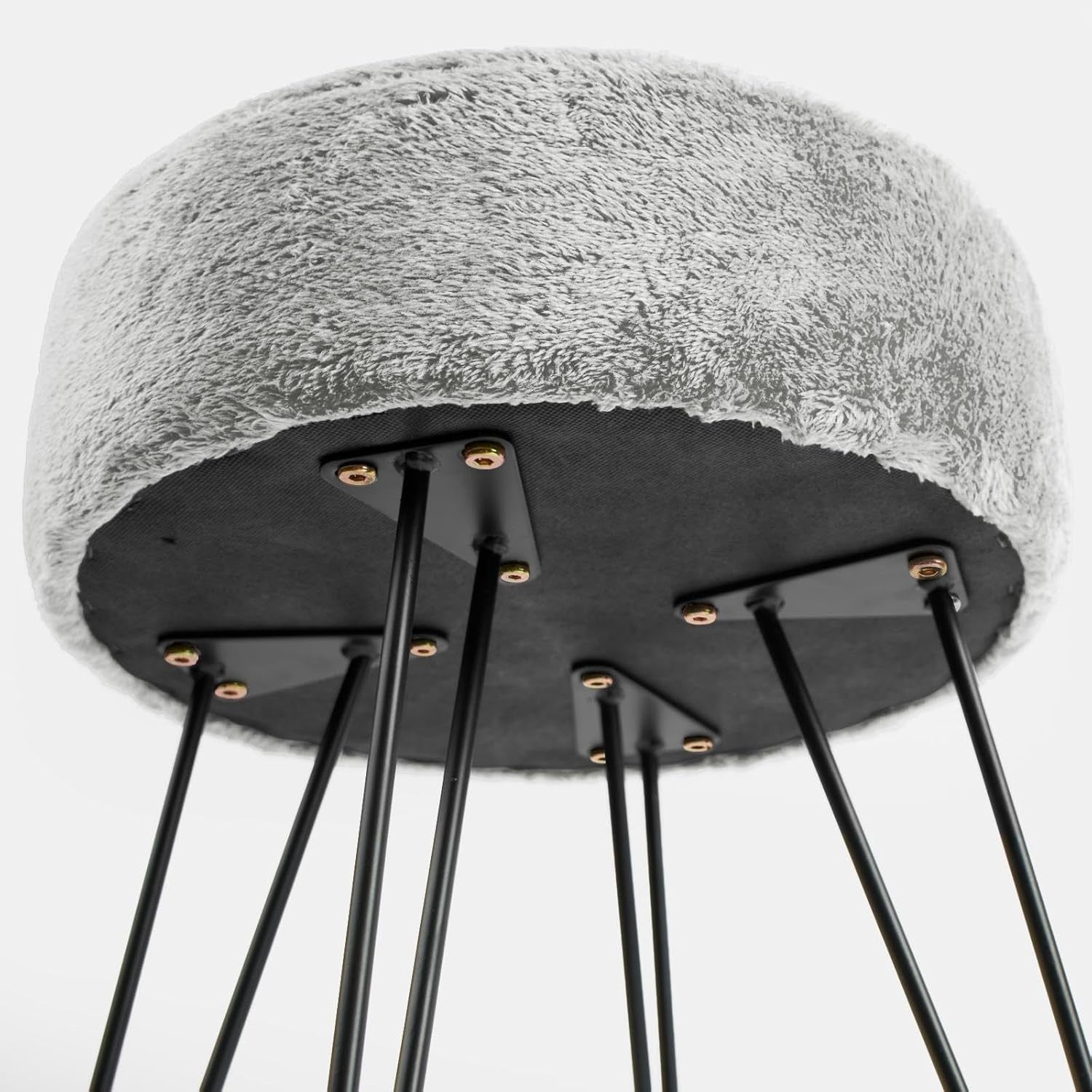 Grey Teddy Fleece Round Footstool Hairpin Leg Vanity Seat Pouffe