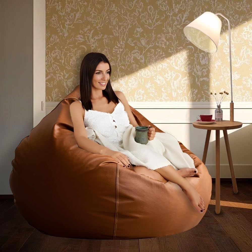 Luxury Faux Leather Bean Bag Cover Green | Soft, Durable, Sectional Sofa