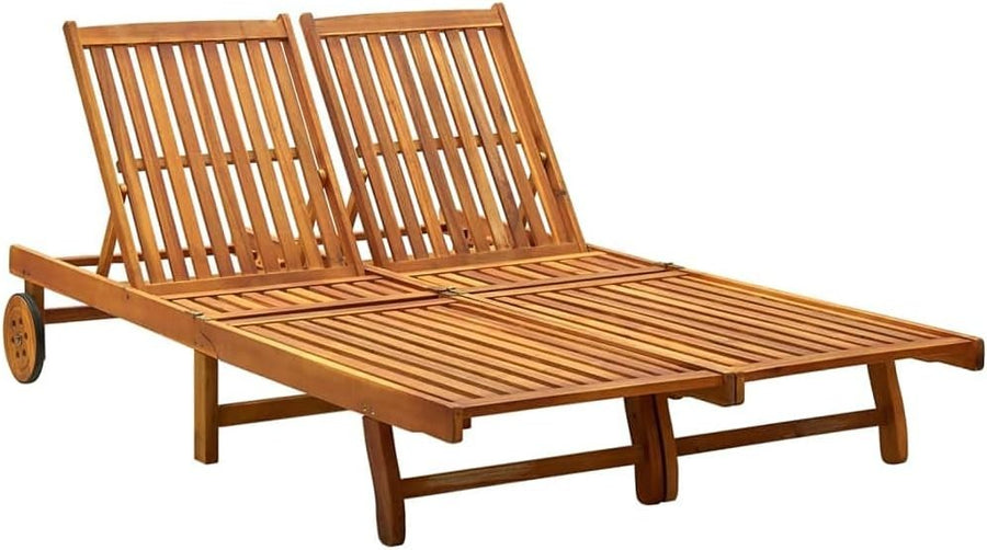 2-Person Acacia Wood Sun Lounger, Waterproof Outdoor Daybed, Patio Seating