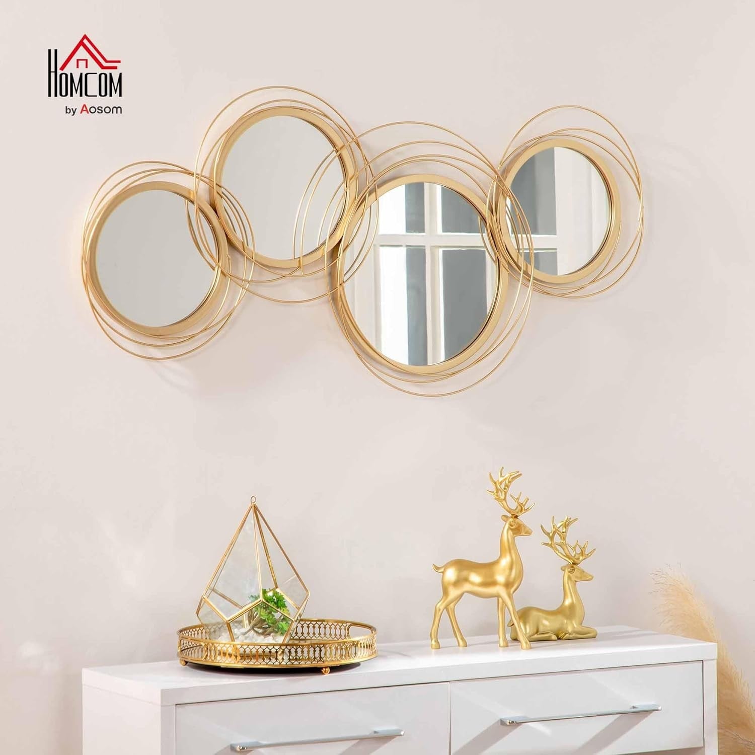 Gold Metal Wall Mirror 107cm Modern Decorative Art Living Room