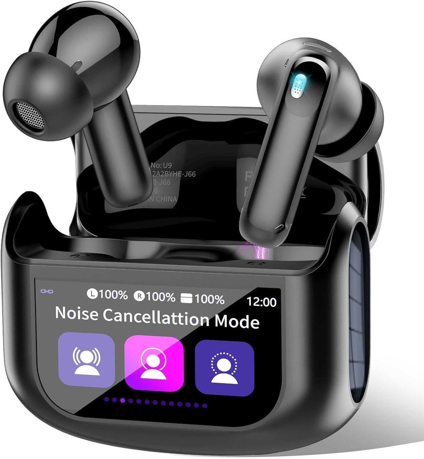 Wireless Earbuds Bluetooth 5.4 ANC Noise Cancelling Earphones HD Mic 40H Black