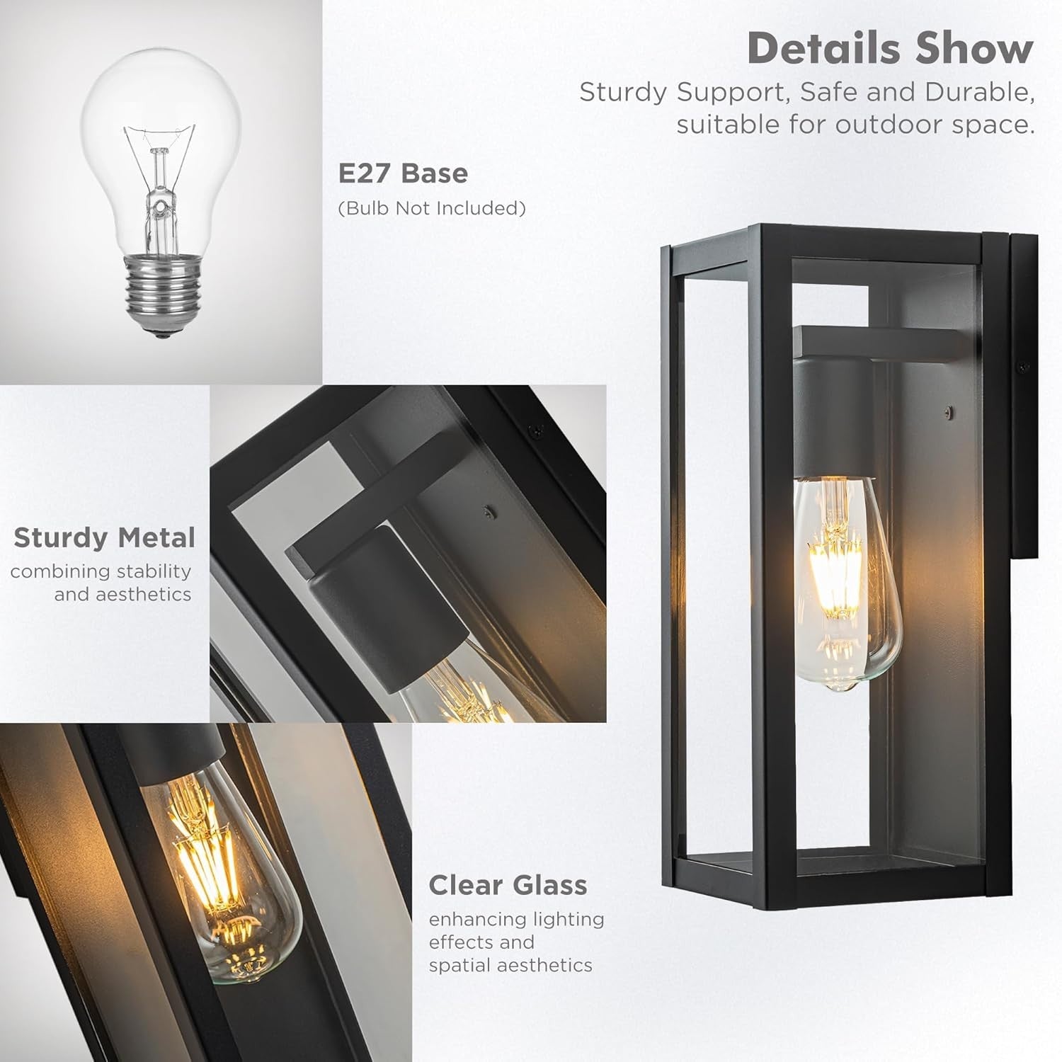 Outdoor Wall Lantern Lights IP44 Waterproof Glass Porch Garden Lamp