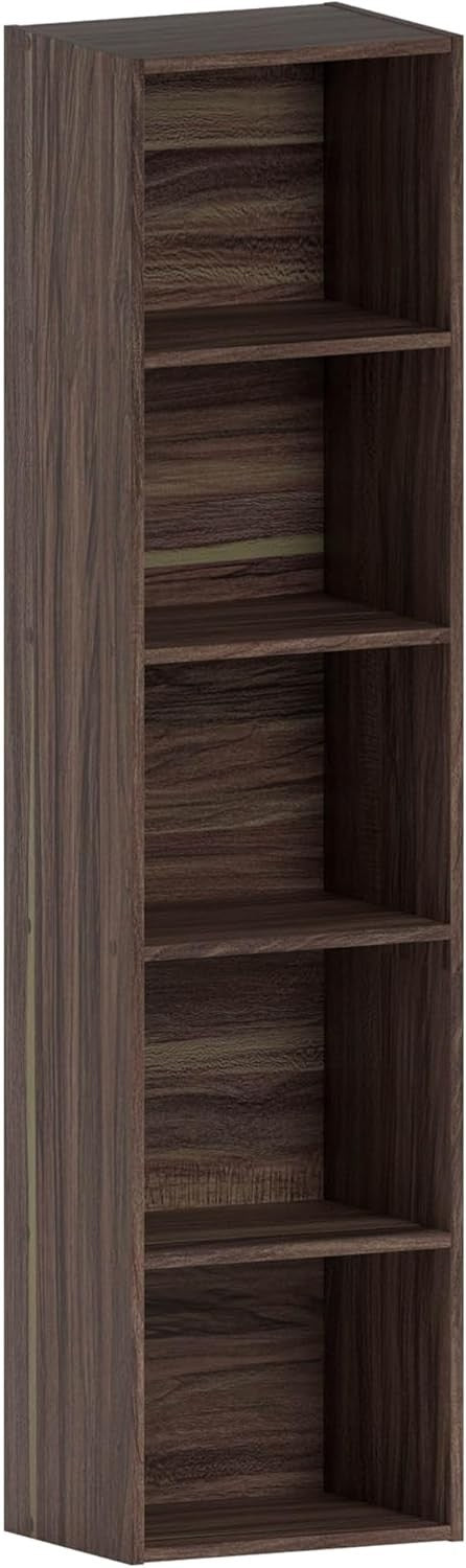 5 Tier Walnut Wooden Cube Bookcase Small Storage Shelf for Living Room Office