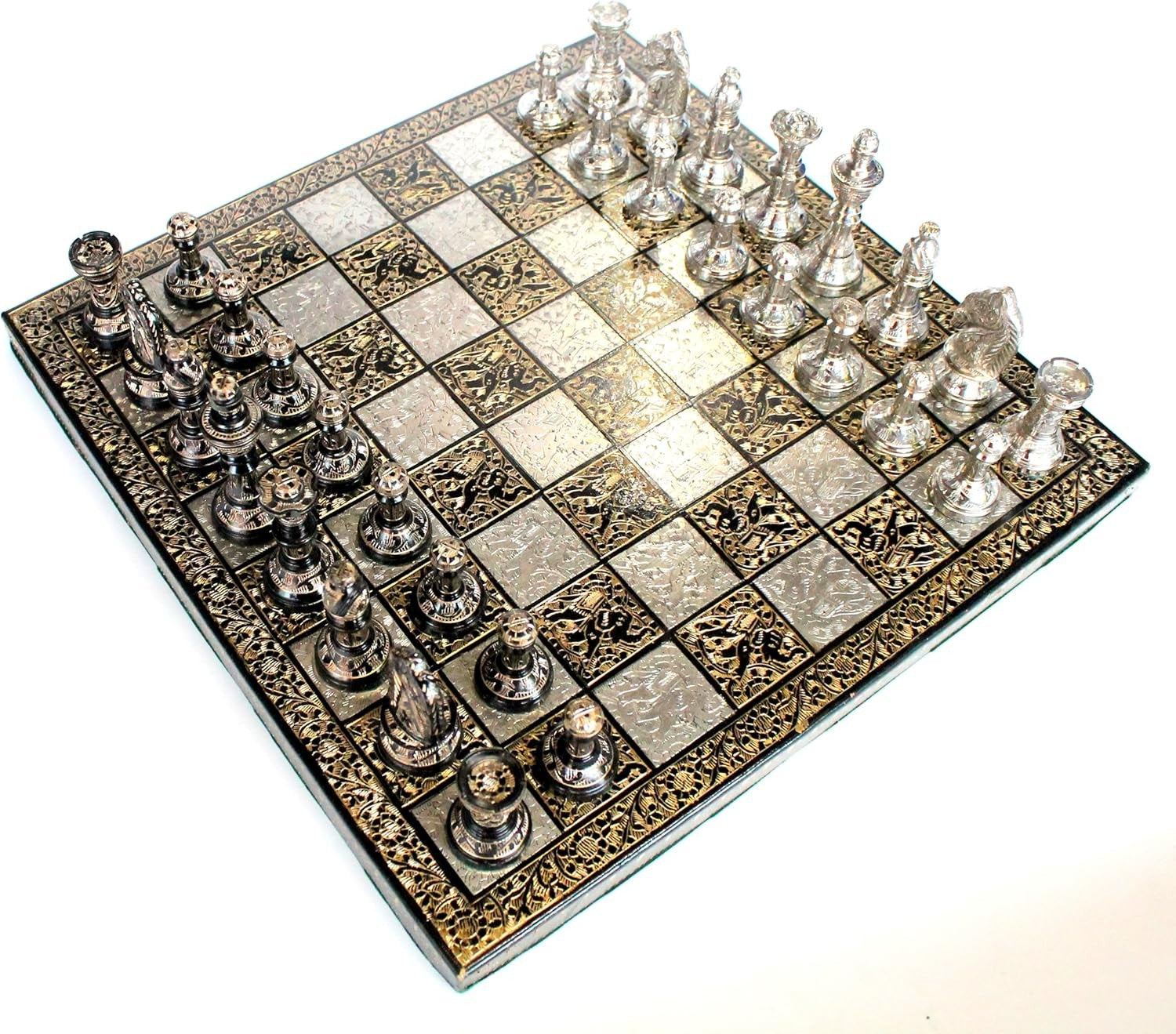 Luxury Brass Chess Set 31cm Board Handcrafted Metal Pieces Premium Gift
