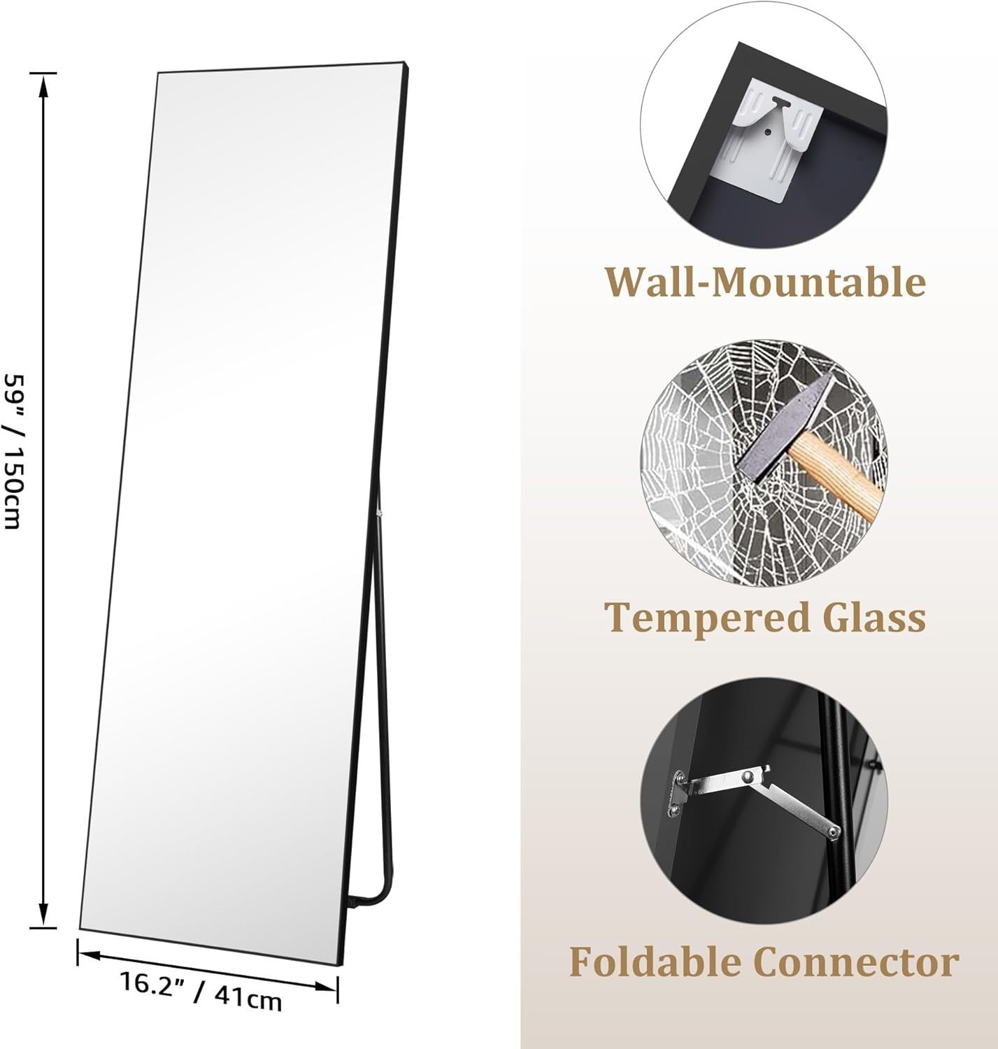 Full Length Mirror 150x41cm Wall Leaning Floor Standing Black Frame