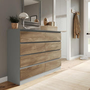 Modern Oak 8 Drawer Chest Storage Unit Grey Wood Dresser Bedroom Cabinet
