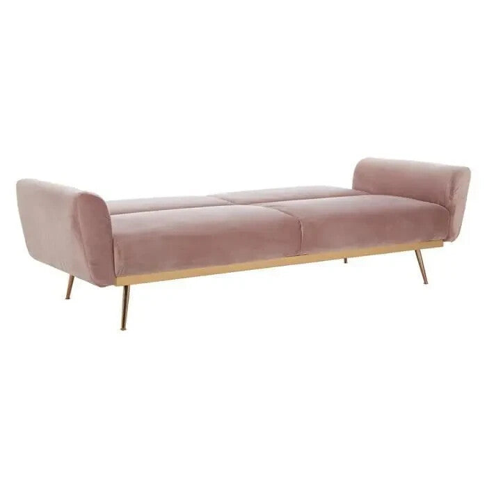 Pink Velvet Sofa Bed Modern 3 Seater Gold Legs Flared Arm Stylish Couch