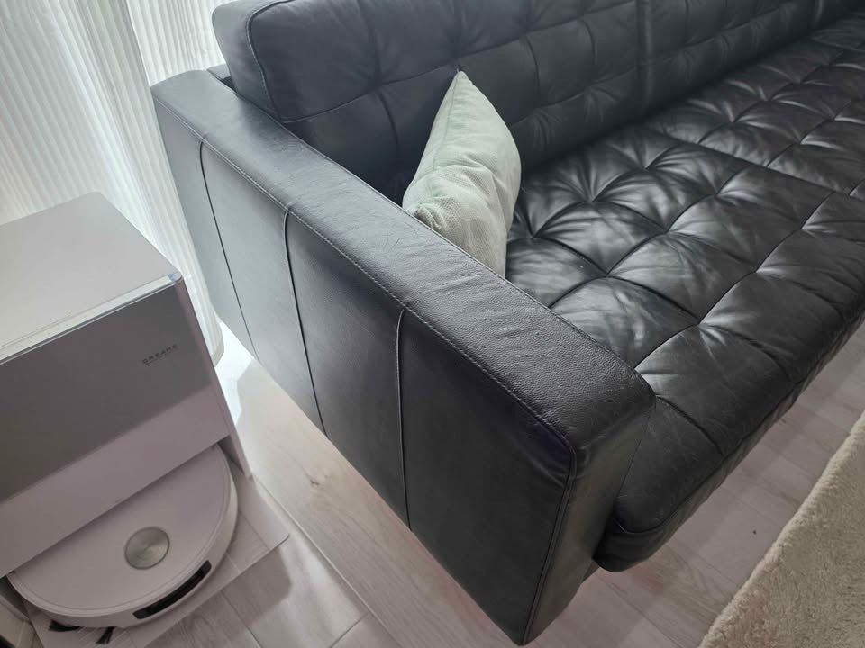 Large Black Leather Corner Sofa L-Shape Sofa (PTP)
