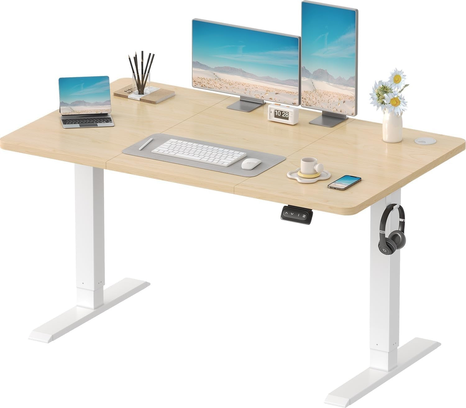 Electric Standing Desk 120x60cm Adjustable Sit Stand Beige Table W/Memory Panel