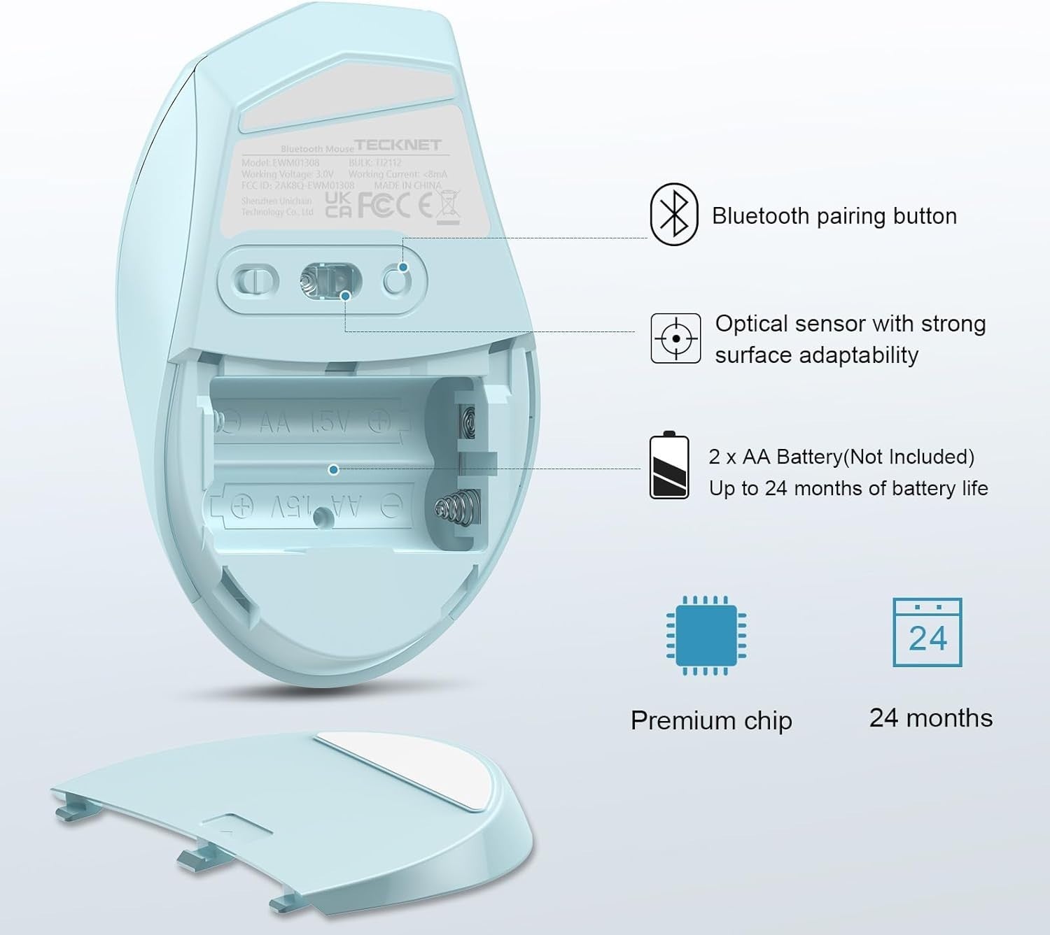 Quiet Bluetooth Mouse 4800 DPI Slim Ergonomic Cordless for Laptop Home Office